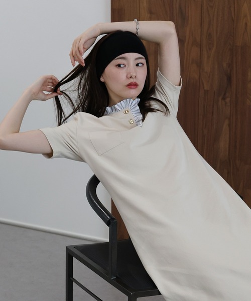 J by blue(ジェイバイブルー)の「フリルシャツドッキングワンピース(ワンピース・レディース・チャコールグレー/アイボリー/ブラック・MEDIUM)」の5枚目の写真