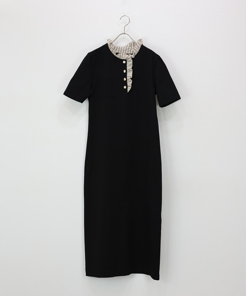 J by blue(ジェイバイブルー)の「フリルシャツドッキングワンピース(ワンピース・レディース・チャコールグレー/アイボリー/ブラック・MEDIUM)」の16枚目の写真