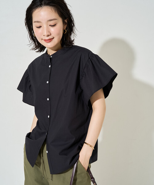 セール】限定展開 フリル 袖 ブロード ノーカラー シャツ（シャツ
