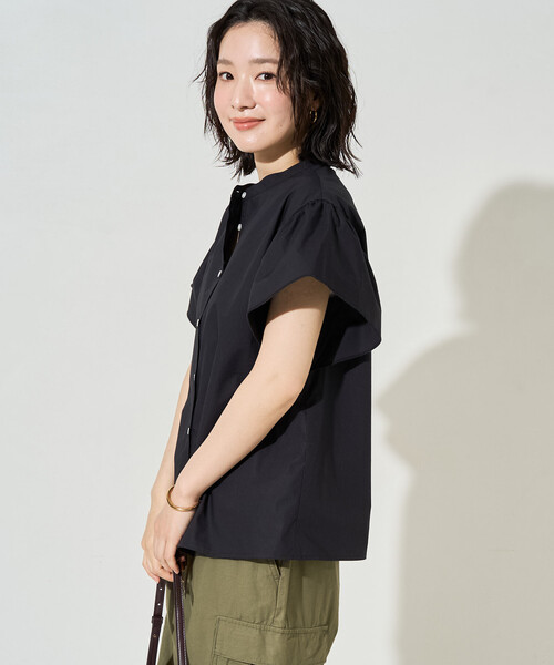 限定展開 フリル 袖 ブロード ノーカラー シャツ（シャツ/ブラウス