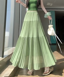 ドット シフォン プリーツ スカート Aライン ロングスカート