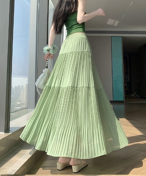 AMAJI（アマジ）の「ドット シフォン プリーツ スカート Aライン ロングスカート（スカート・レディース・イエロー/グリーン/ホワイト/ブラック・X-LARGE/LARGE/MEDIUM/SMALL）」の8枚目の写真