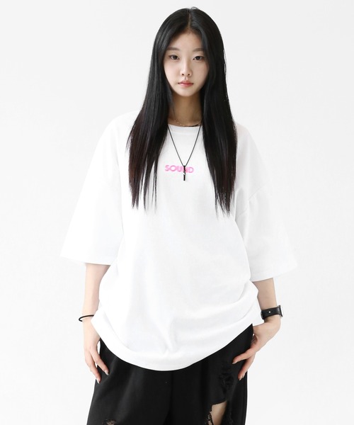 minsobi（ミンソビ）の「サウンドウェーブ グラフィック ビッグシルエット 半袖Tシャツ ユニセックス（Tシャツ/カットソー・メンズ・ブラック/ホワイト/グレー・FREE）」の12枚目の写真