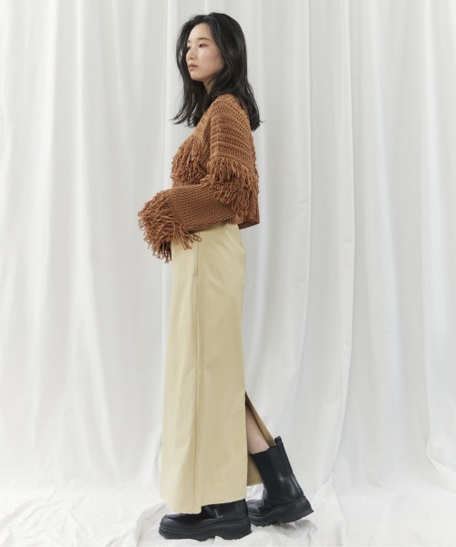 CIEL'AIR(シエルエアー)の「【ウォッシャブル加工】FAUX LEATHER SKIRT(フェイクレザースカート)(スカート・レディース・ブラック/イエロー・FREE)」の4枚目の写真
