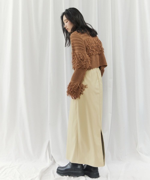 CIEL'AIR(シエルエアー)の「【ウォッシャブル加工】FAUX LEATHER SKIRT(フェイクレザースカート)(スカート・レディース・ブラック/イエロー・FREE)」の5枚目の写真