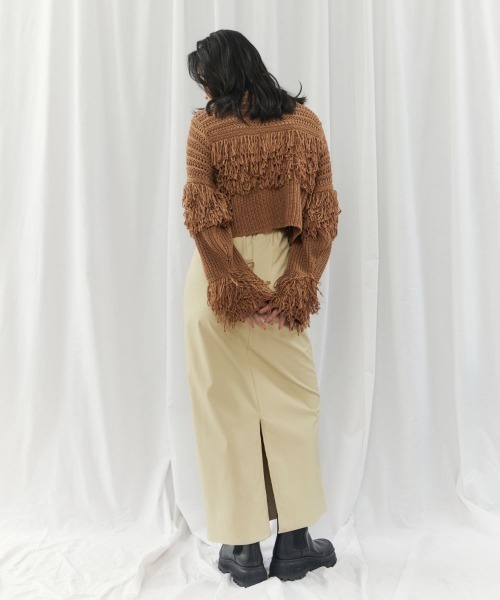 CIEL'AIR(シエルエアー)の「【ウォッシャブル加工】FAUX LEATHER SKIRT(フェイクレザースカート)(スカート・レディース・ブラック/イエロー・FREE)」の6枚目の写真
