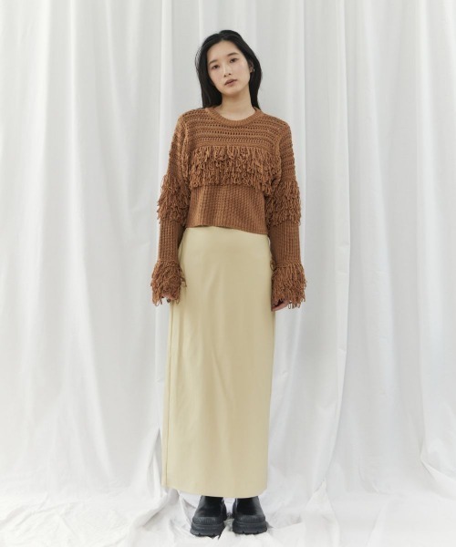 CIEL'AIR(シエルエアー)の「【ウォッシャブル加工】FAUX LEATHER SKIRT(フェイクレザースカート)(スカート・レディース・ブラック/イエロー・FREE)」の9枚目の写真