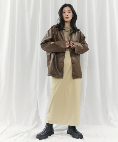 CIEL'AIR(シエルエアー)の「【ウォッシャブル加工】FAUX LEATHER SKIRT(フェイクレザースカート)(スカート・レディース・ブラック/イエロー・FREE)」の16枚目の写真