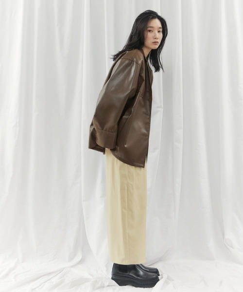 CIEL'AIR(シエルエアー)の「【ウォッシャブル加工】FAUX LEATHER SKIRT(フェイクレザースカート)(スカート・レディース・ブラック/イエロー・FREE)」の17枚目の写真