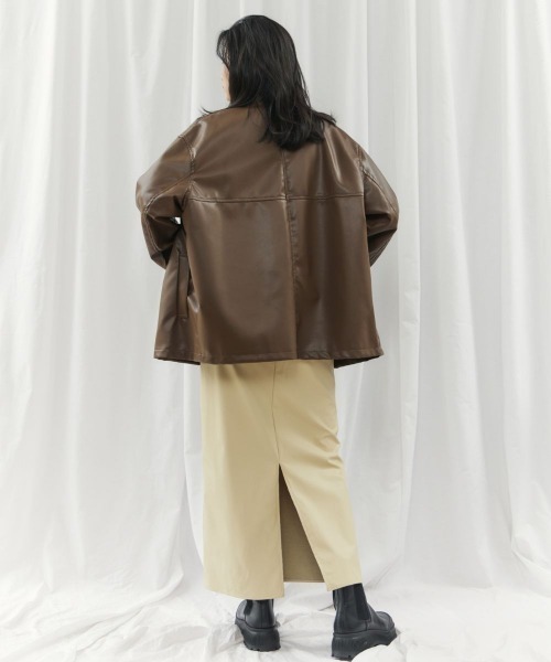 CIEL'AIR(シエルエアー)の「【ウォッシャブル加工】FAUX LEATHER SKIRT(フェイクレザースカート)(スカート・レディース・ブラック/イエロー・FREE)」の18枚目の写真