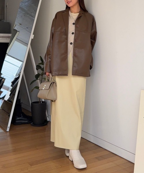 CIEL'AIR(シエルエアー)の「【ウォッシャブル加工】FAUX LEATHER SKIRT(フェイクレザースカート)(スカート・レディース・ブラック/イエロー・FREE)」の20枚目の写真