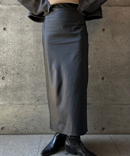 CIEL'AIR(シエルエアー)の「【ウォッシャブル加工】FAUX LEATHER SKIRT(フェイクレザースカート)(スカート・レディース・ブラック/イエロー・FREE)」の22枚目の写真