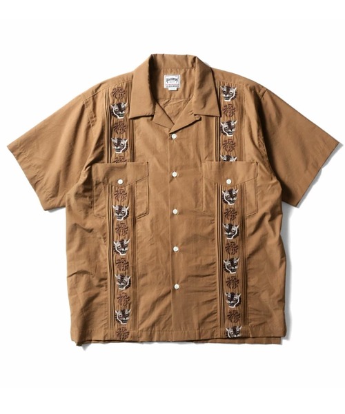 HOUSTON ヒューストン EMB CUBA SHIRT 虎 福 刺繍 キューバシャツ 半袖