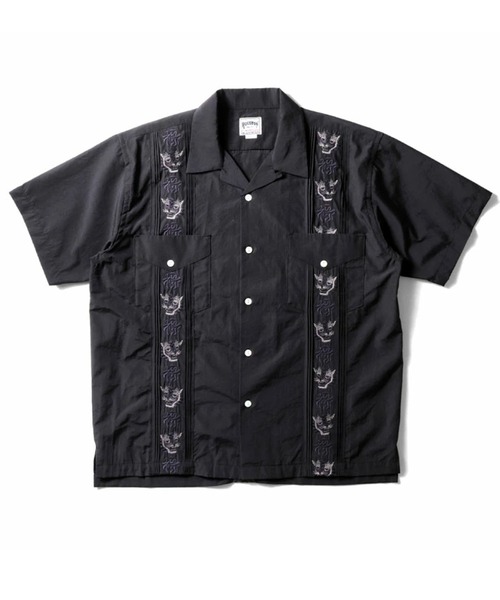 HOUSTON(ヒューストン)の「HOUSTON ヒューストン EMB CUBA SHIRT 虎 福 刺繍 キューバシャツ 半袖 オープンカラー 開襟シャツ(シャツ/ブラウス・メンズ・ブラウン/オフホワイト/ブラック・M/L/XL)」の1枚目の写真