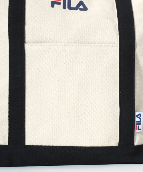 FILA(フィラ)の「FILA(フィラ)コットンキャンバス配色トートバッグ/ワンポイントロゴプリント/無地 ストライプ(トートバッグ・レディース・ホワイト×ブラック/ブルー系その他・FREE)」の14枚目の写真