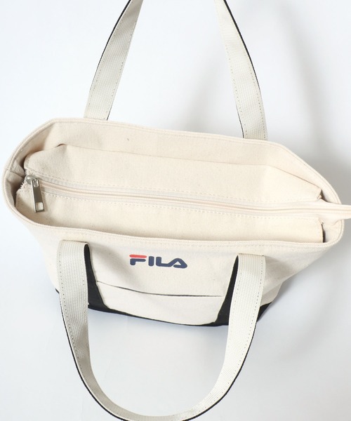FILA(フィラ)の「FILA(フィラ)コットンキャンバス配色トートバッグ/ワンポイントロゴプリント/無地 ストライプ(トートバッグ・レディース・ホワイト×ブラック/ブルー系その他・FREE)」の9枚目の写真