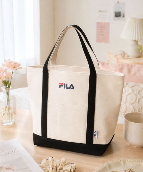 FILA(フィラ)の「FILA(フィラ)コットンキャンバス配色トートバッグ/ワンポイントロゴプリント/無地 ストライプ(トートバッグ・レディース・ホワイト×ブラック/ブルー系その他・FREE)」の22枚目の写真