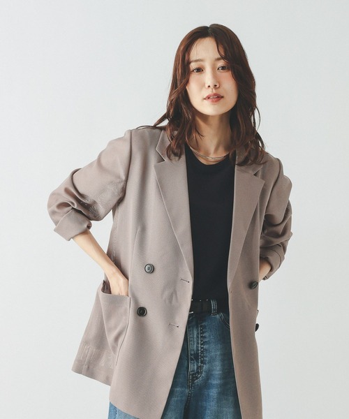 GLOBAL WORK（グローバルワーク）の「ストレッチメッシュWジャケット/636256（テーラードジャケット・レディース・オフホワイト/モカ/ネイビー・LARGE/MEDIUM）」の2枚目の写真