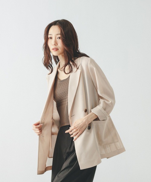 GLOBAL WORK（グローバルワーク）の「ストレッチメッシュWジャケット/636256（テーラードジャケット・レディース・オフホワイト/モカ/ネイビー・LARGE/MEDIUM）」の7枚目の写真