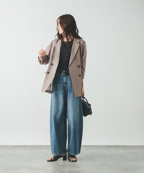 GLOBAL WORK（グローバルワーク）の「ストレッチメッシュWジャケット/636256（テーラードジャケット・レディース・オフホワイト/モカ/ネイビー・LARGE/MEDIUM）」の9枚目の写真