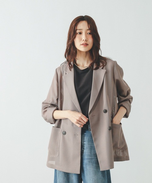 GLOBAL WORK（グローバルワーク）の「ストレッチメッシュWジャケット/636256（テーラードジャケット・レディース・オフホワイト/モカ/ネイビー・LARGE/MEDIUM）」の10枚目の写真
