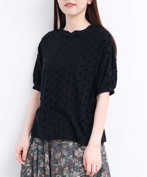 l'atelier du savon(アトリエドサボン)の「ベロアドット半袖T(Tシャツ/カットソー・レディース・アイボリー/ブラック・FREE)」の2枚目の写真