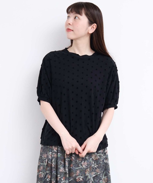 l'atelier du savon(アトリエドサボン)の「ベロアドット半袖T(Tシャツ/カットソー・レディース・アイボリー/ブラック・FREE)」の5枚目の写真