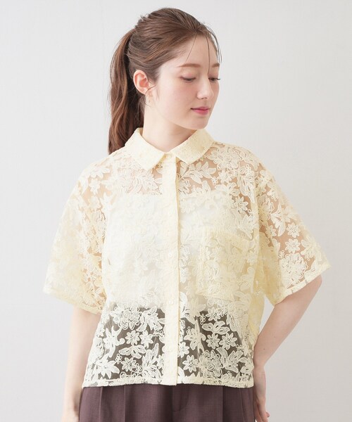 index（インデックス）の「フラワー刺繍シアーシャツ【洗濯機OK／イージーアイロン】（シャツ/ブラウス・レディース・ライトグレー/アイボリー/ブラック・00）」の16枚目の写真