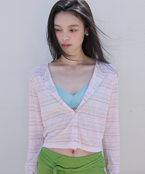 MICHIKO LONDON(ミチコ ロンドン)の「ストライプシアカーディガンソフトピンク(カーディガン/ボレロ・レディース・その他・MEDIUM/SMALL)」の1枚目の写真