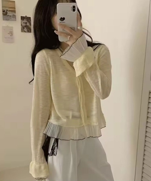 ammy.（エイミードット）の「【 ammy. / エイミードット 】 フリル ヘム メロウ シアー カーディガン（カーディガン/ボレロ・レディース・パープル/ブルー/ホワイト/グリーン/イエロー・FREE）」の5枚目の写真