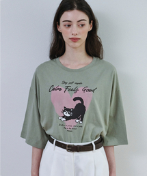 5219 クロップオーバーフィットグラフィックTシャツ (カーキ)
