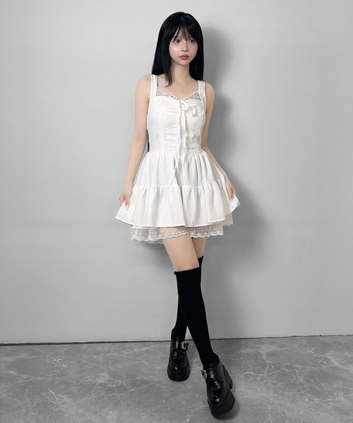 FOLLOWIN(フォロウィン)の「フロントリボンレースキャミミニワンピー(ワンピース・レディース・ブラック/ホワイト・FREE)」の7枚目の写真