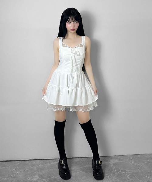 FOLLOWIN(フォロウィン)の「フロントリボンレースキャミミニワンピー(ワンピース・レディース・ブラック/ホワイト・FREE)」の10枚目の写真