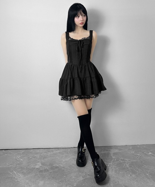 FOLLOWIN(フォロウィン)の「フロントリボンレースキャミミニワンピー(ワンピース・レディース・ブラック/ホワイト・FREE)」の17枚目の写真