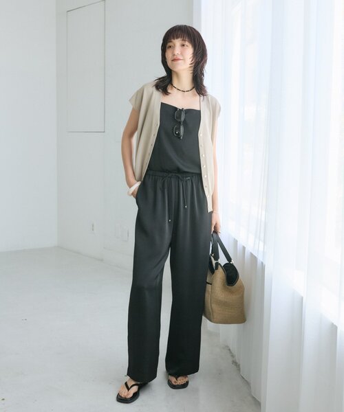 RIVE DROITE(リヴドロワ)の「【接触冷感/UVカット/ウォッシャブル】クールタッチUV Vネックベスト (夏服/オフィスカジュアル)(ニット/セーター・レディース・ベージュ/ブラウン/ブラック・FREE)」の11枚目の写真