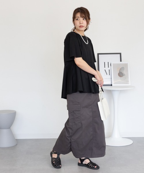 MARAI（マーライ）の「ストレッチツイル Iライン ロングカーゴスカート（スカート・レディース・ブラック/チャコールグレー/カーキ・M/L）」の3枚目の写真