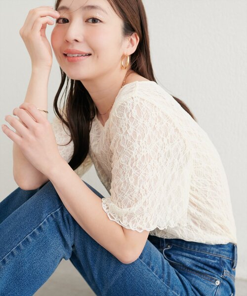 natural couture(ナチュラルクチュール)の「フレアスリーブリバーシブルレース(Tシャツ/カットソー・レディース・オフホワイト/グレー/ピンク/ブラック・FREE)」の2枚目の写真