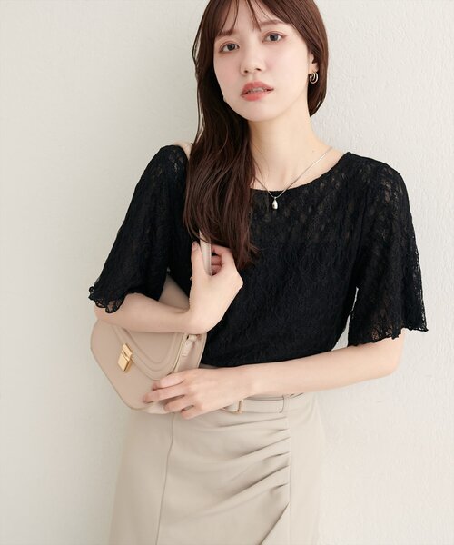 natural couture(ナチュラルクチュール)の「フレアスリーブリバーシブルレース(Tシャツ/カットソー・レディース・オフホワイト/グレー/ピンク/ブラック・FREE)」の1枚目の写真