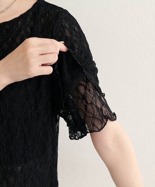 natural couture(ナチュラルクチュール)の「フレアスリーブリバーシブルレース(Tシャツ/カットソー・レディース・オフホワイト/グレー/ピンク/ブラック・FREE)」の13枚目の写真