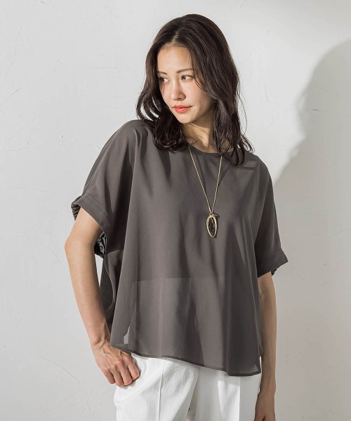 LAUTREAMONT(ロートレアモン)の「【晴れ軽】撥水シアーブラウス≪セット着用可≫(シャツ/ブラウス・レディース・カーキ/グリーン系その他/ブラック・9号)」の2枚目の写真