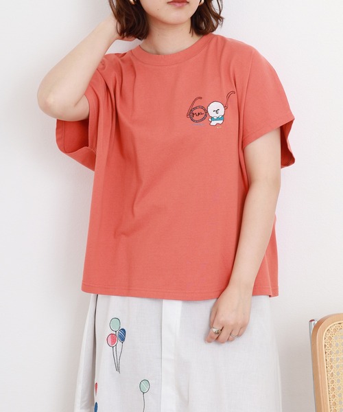 Emago(イマゴ)の「EMAGO 丸メガネとマルチーズ刺繍T 半袖(Tシャツ/カットソー・レディース・ベージュ/ホワイト・FREE)」の17枚目の写真