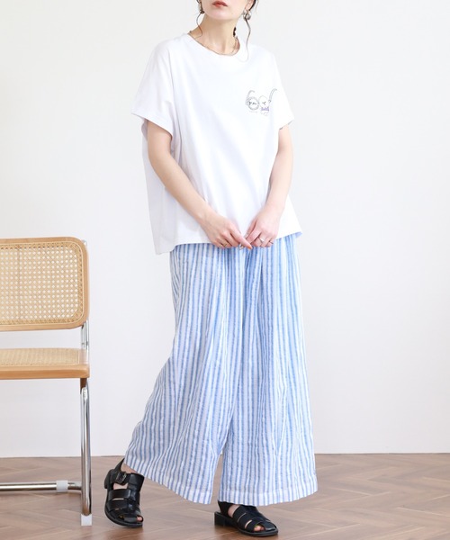 Emago(イマゴ)の「EMAGO 丸メガネとマルチーズ刺繍T 半袖(Tシャツ/カットソー・レディース・ベージュ/ホワイト・FREE)」の7枚目の写真