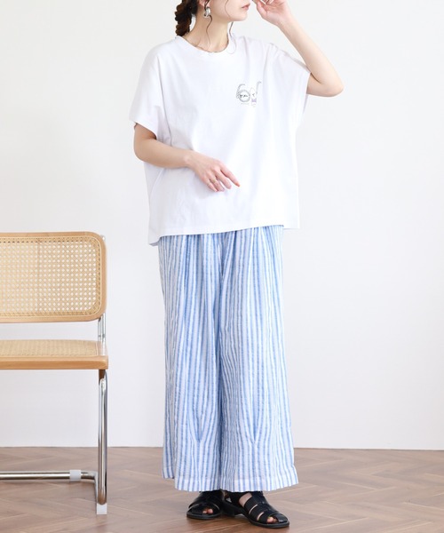 Emago(イマゴ)の「EMAGO 丸メガネとマルチーズ刺繍T 半袖(Tシャツ/カットソー・レディース・ベージュ/ホワイト・FREE)」の8枚目の写真