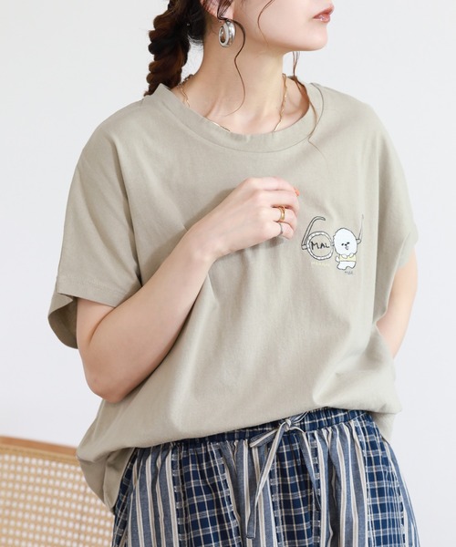 Emago(イマゴ)の「EMAGO 丸メガネとマルチーズ刺繍T 半袖(Tシャツ/カットソー・レディース・ベージュ/ホワイト・FREE)」の9枚目の写真