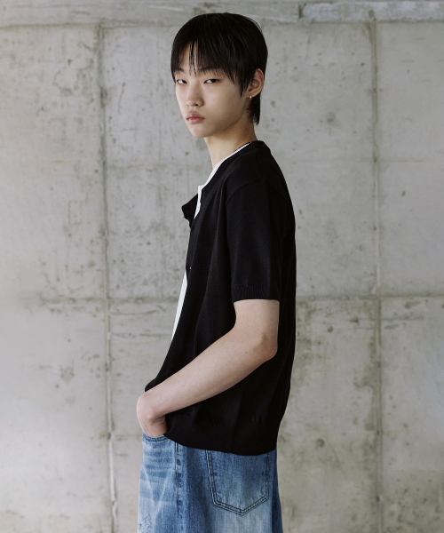 P.IN.O(ピインオ)の「クーリングラウンドセミクロップハーフニット - ブラック(Tシャツ/カットソー・メンズ・その他・MEDIUM/LARGE)」の2枚目の写真