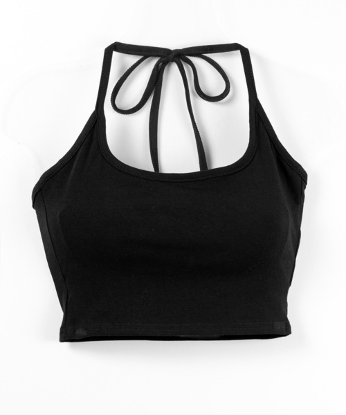 me+em select(ミームセレクト)の「【 2点セット 】フロントリボンレイヤードトップス + ホルターキャミ SET / front ribbon layered tops + halter camisole SET(アンサンブル・レディース・ブラック/グレー/ホワイト・FREE)」の9枚目の写真