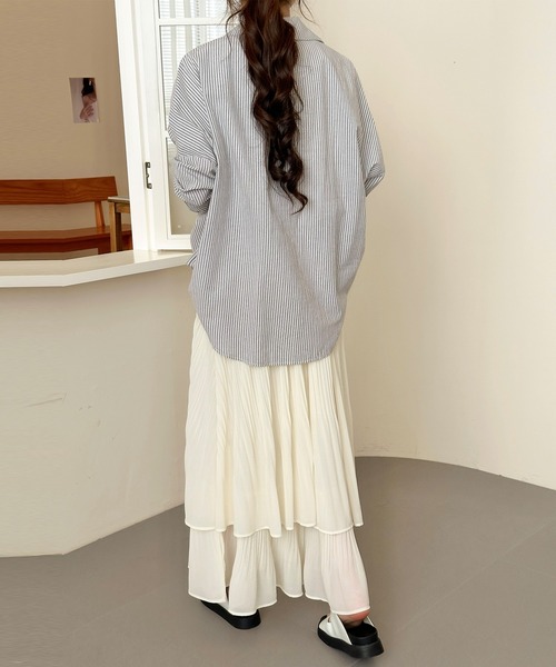 DAY CLOSET（デイ クローゼット）の「夏に涼しいシャリ感×ダブルレイヤード。ティアードシアープリーツスカート レディース（スカート・レディース・アイボリー/ブラック・FREE）」の9枚目の写真