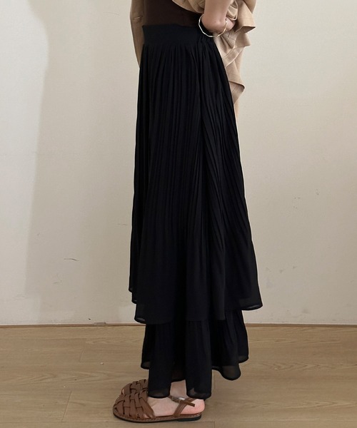 DAY CLOSET（デイ クローゼット）の「夏に涼しいシャリ感×ダブルレイヤード。ティアードシアープリーツスカート レディース（スカート・レディース・アイボリー/ブラック・FREE）」の20枚目の写真