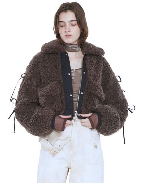 SORIN（ソリン　）の「Synthetic Fur Ribbon Blouson / シンセティックファーリボンブルゾン（ブルゾン・レディース・オフホワイト/ダークグレー/アニマル・38）」の5枚目の写真