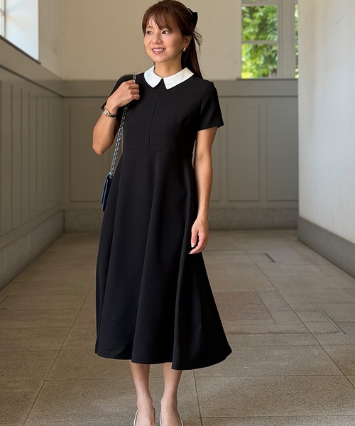 ST.ROONEY(セントルーニー)の「半袖クレリックフレアワンピース【低身長・小柄女性向け】(ワンピース・レディース・ブラック/ネイビー・XS)」の4枚目の写真